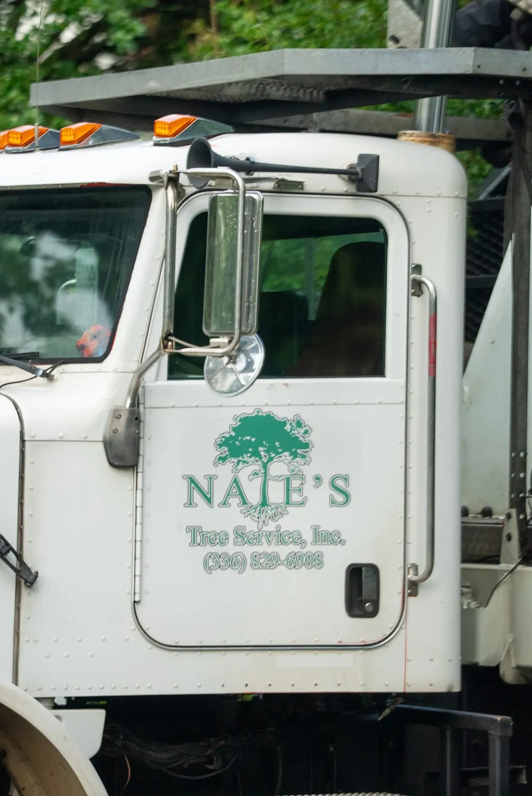 Nate's Tree Service logo on a truck door