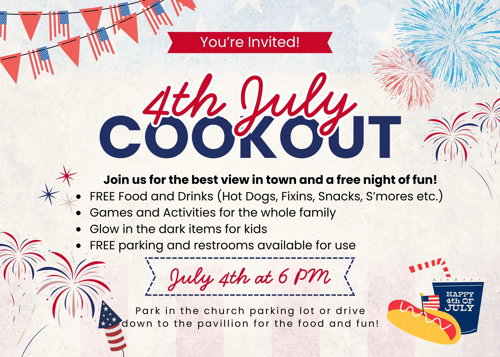 4th of July Cookout — Saturday, July 4 at 6pm at Victory Way Baptist Church, 500 South Main St, Hillsville VA. Free food, games, and family fun.